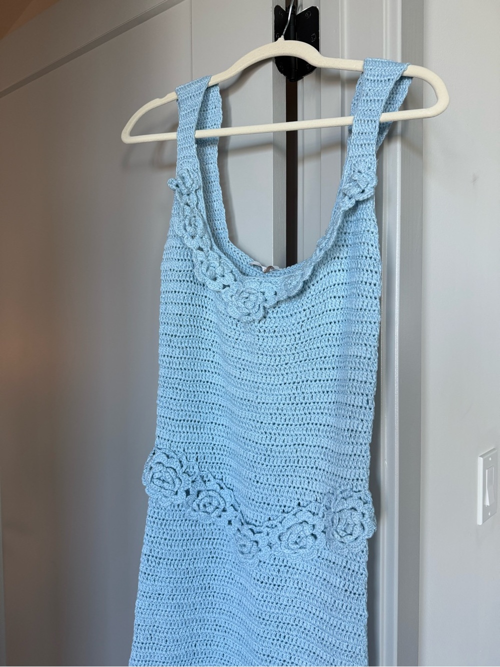 Meshki Light Blue Crochet Midi Dress